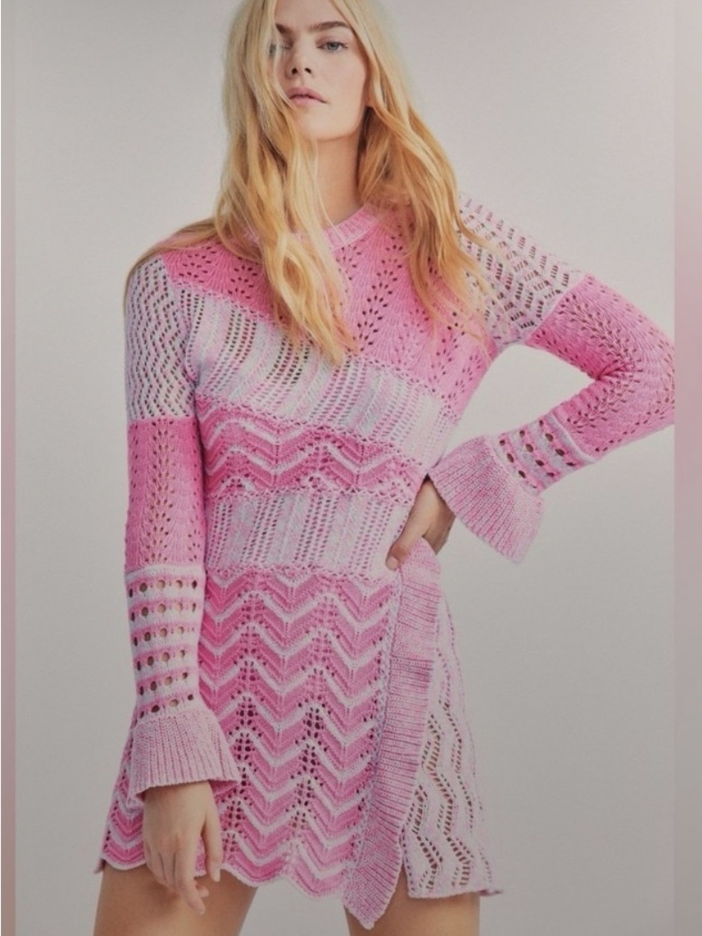 NWT Love Shack Fancy Kaelyn Pink Crochet Knit Mini Dress